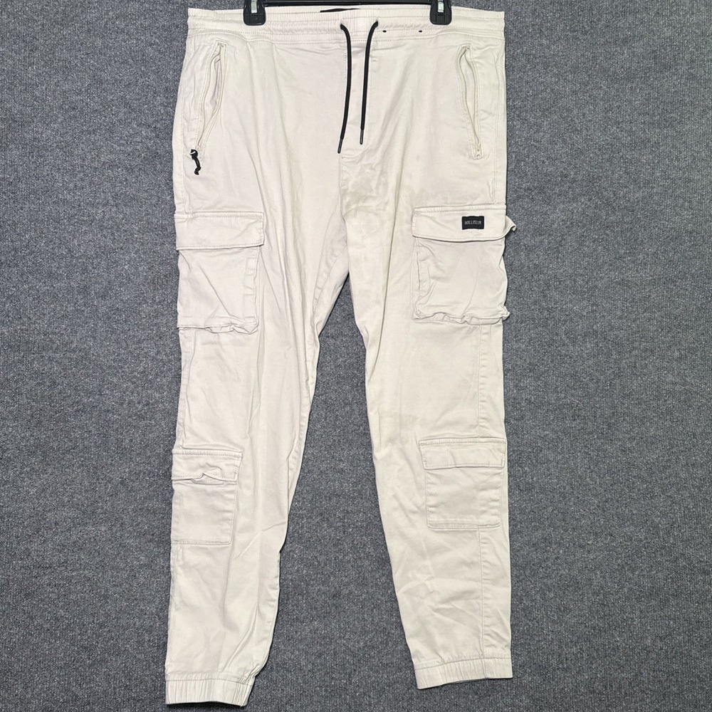 Hollister Men's Cargo Joggers XL Drawstring Stretch Beige